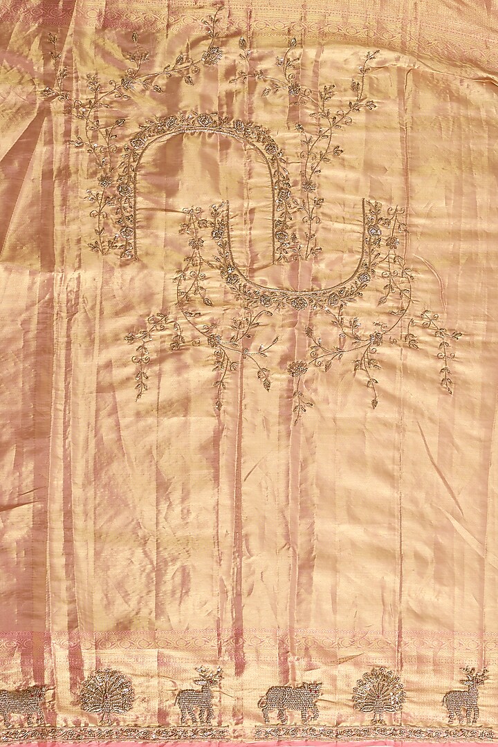 Peachish Pink Kanjivaram Reception Saree Set by TATWAMM By Abhishek & Vinita at Pernia's Pop Up Shop