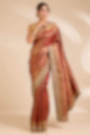 Maroon Kanjivaram Silk Reception Saree Set by TATWAMM By Abhishek & Vinita at Pernia's Pop Up Shop