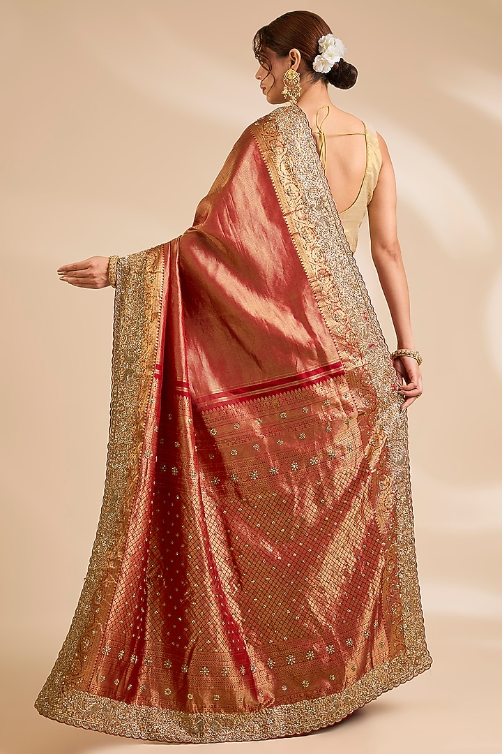 Maroon Kanjivaram Silk Reception Saree Set by TATWAMM By Abhishek & Vinita at Pernia's Pop Up Shop