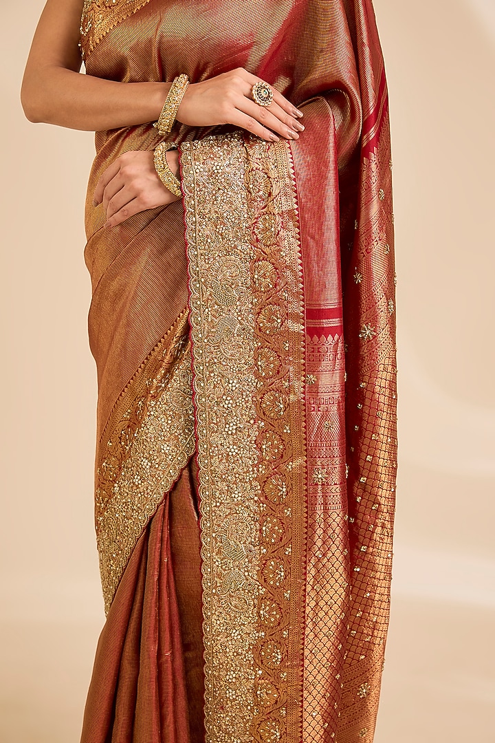 Maroon Kanjivaram Silk Reception Saree Set by TATWAMM By Abhishek & Vinita at Pernia's Pop Up Shop