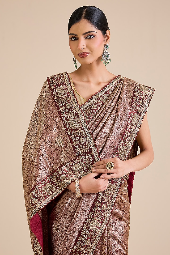 Maroon Kanjivaram Wedding Saree Set by TATWAMM By Abhishek & Vinita at Pernia's Pop Up Shop