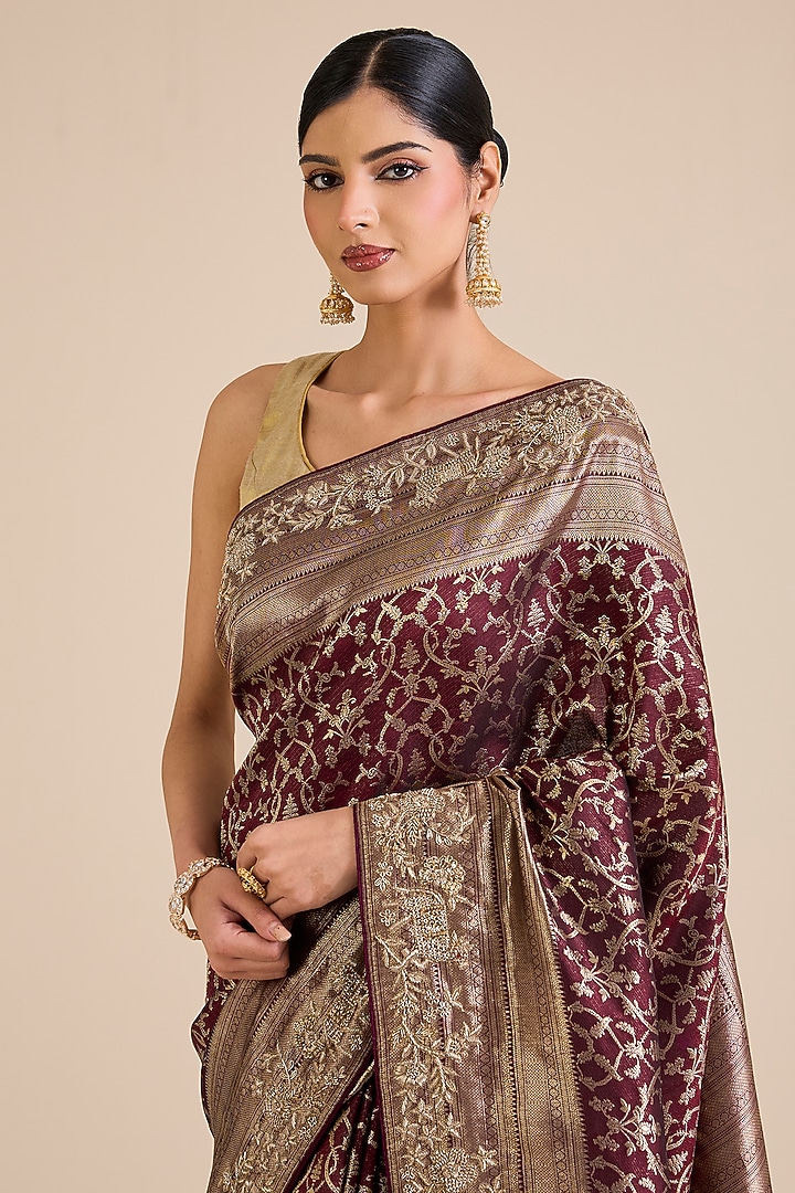 Maroon Kanjivaram Wedding Saree Set by TATWAMM By Abhishek & Vinita at Pernia's Pop Up Shop