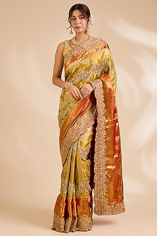 Red & Gold Kanjivaram Silk Saree Set by TATWAMM By Abhishek & Vinita