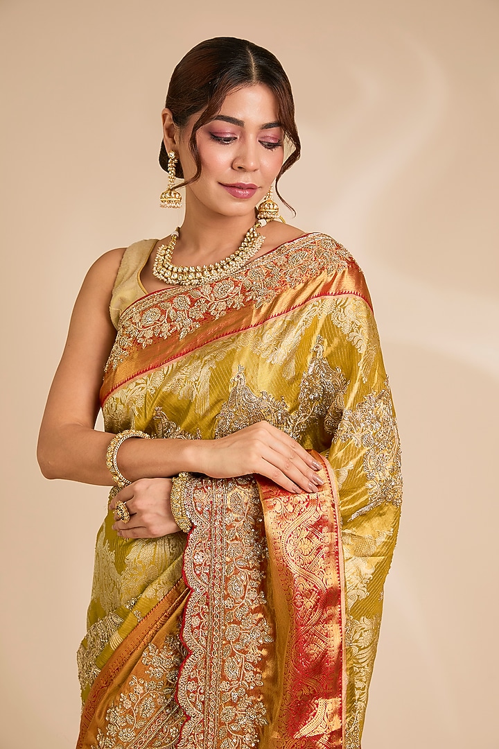 Red & Gold Kanjivaram Silk Reception Saree Set by TATWAMM By Abhishek & Vinita at Pernia's Pop Up Shop