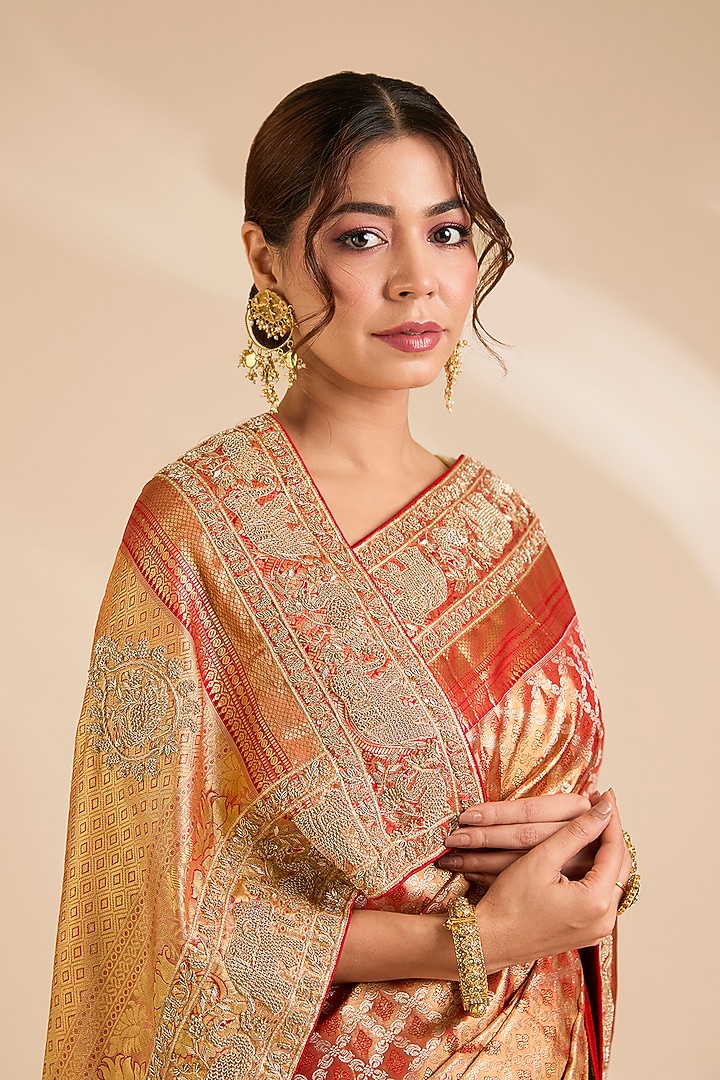 Rust Kanjivaram Silk Reception Saree Set by TATWAMM By Abhishek & Vinita at Pernia's Pop Up Shop