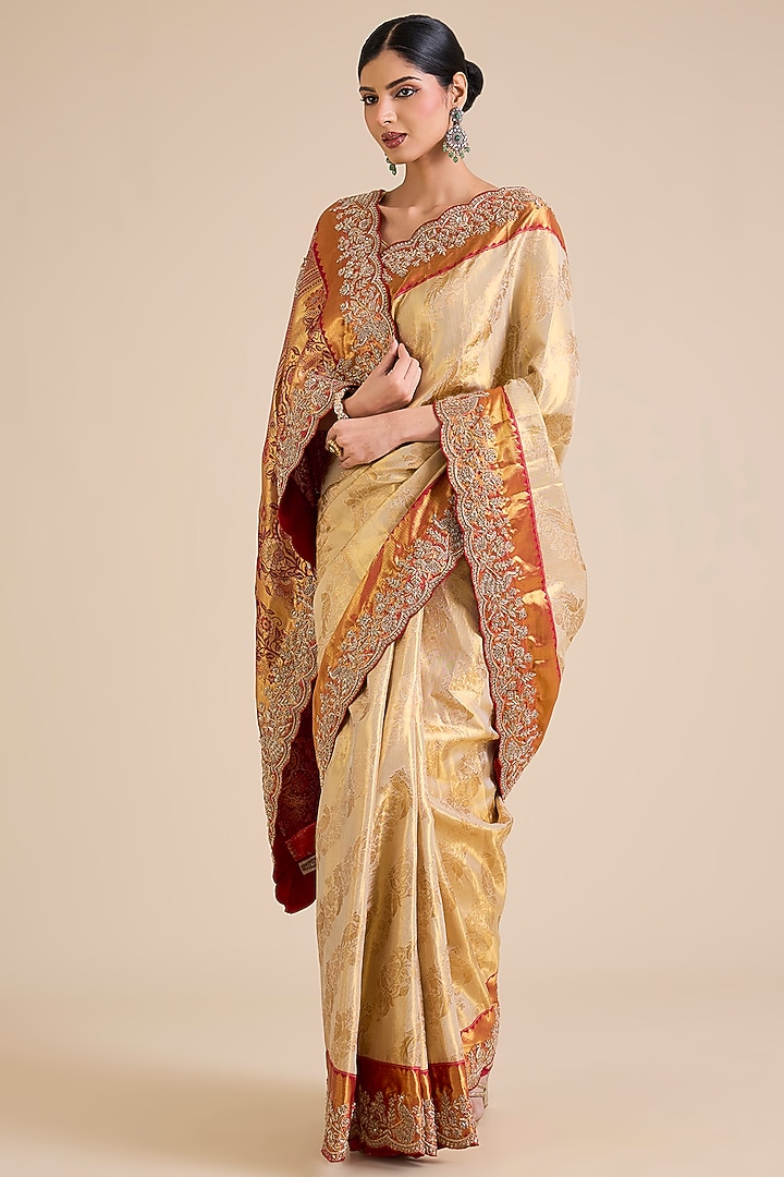 Red & Beige Kanjivaram Wedding Saree Set by TATWAMM By Abhishek & Vinita at Pernia's Pop Up Shop
