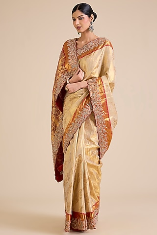 Red & Beige Kanjivaram Saree Set by TATWAMM By Abhishek & Vinita