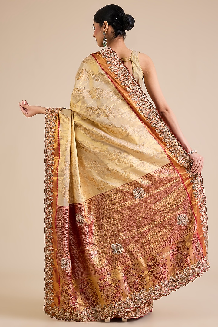 Red & Beige Kanjivaram Wedding Saree Set by TATWAMM By Abhishek & Vinita at Pernia's Pop Up Shop