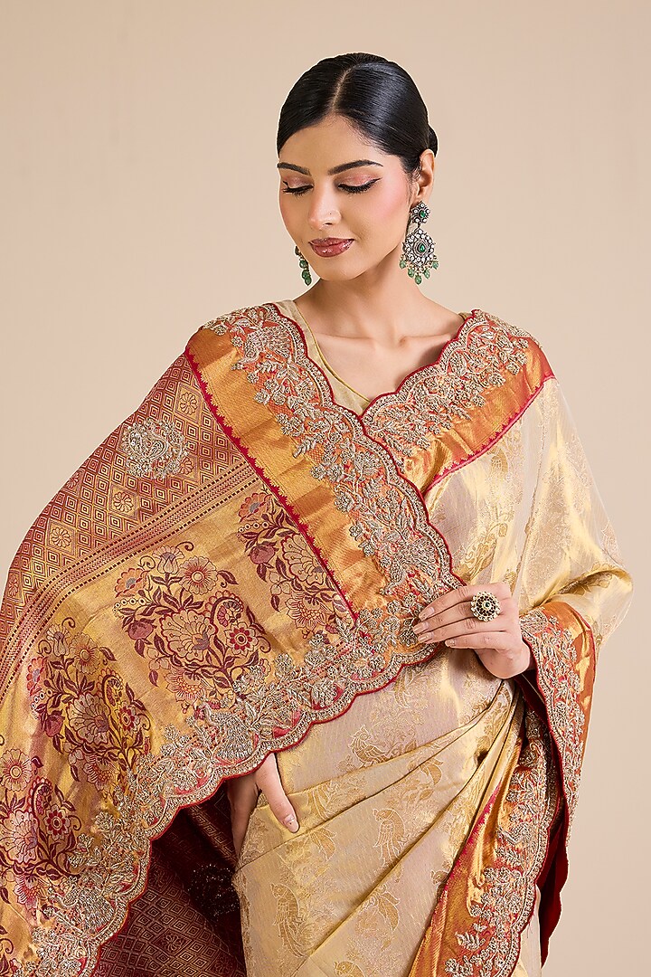 Red & Beige Kanjivaram Wedding Saree Set by TATWAMM By Abhishek & Vinita at Pernia's Pop Up Shop