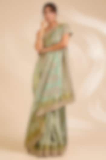 Sage Green Kanjivaram Silk Reception Saree Set by TATWAMM By Abhishek & Vinita at Pernia's Pop Up Shop