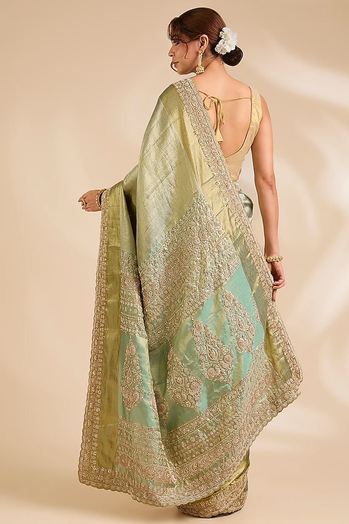 Sage Green Kanjivaram Silk Reception Saree Set by TATWAMM By Abhishek & Vinita at Pernia's Pop Up Shop