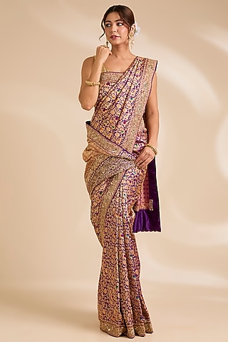 Purple Banarasi Silk Saree Set by TATWAMM By Abhishek & Vinita