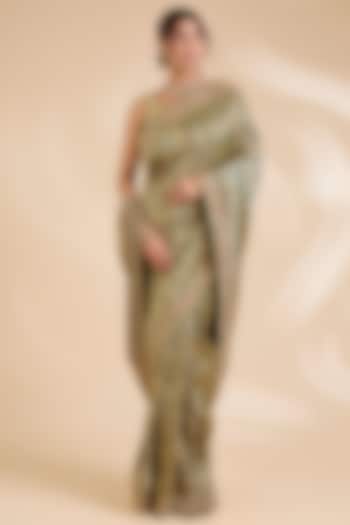 Green Banarasi Silk Reception Saree Set by TATWAMM By Abhishek & Vinita at Pernia's Pop Up Shop