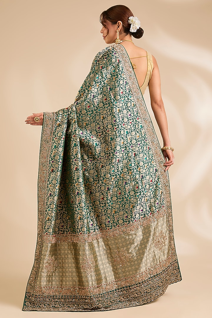 Green Banarasi Silk Reception Saree Set by TATWAMM By Abhishek & Vinita at Pernia's Pop Up Shop