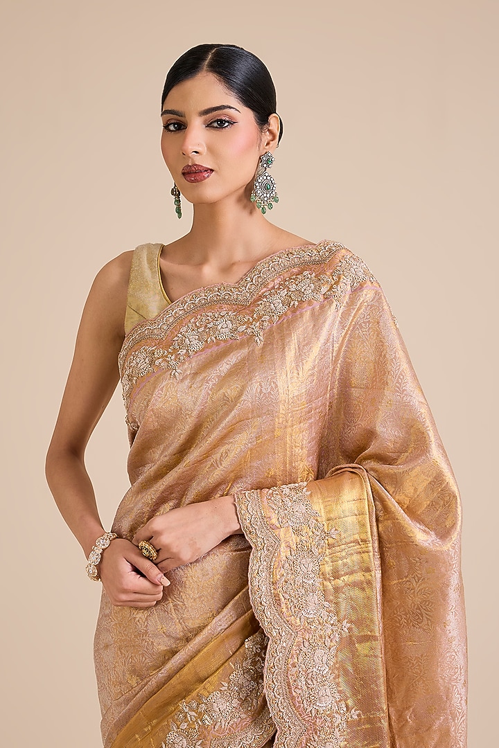Gold Kanjivaram Reception Saree Set by TATWAMM By Abhishek & Vinita at Pernia's Pop Up Shop
