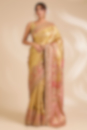 Pink & Gold Kanjivaram Silk Reception Saree Set by TATWAMM By Abhishek & Vinita at Pernia's Pop Up Shop