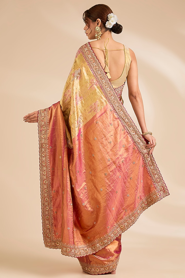 Pink & Gold Kanjivaram Silk Reception Saree Set by TATWAMM By Abhishek & Vinita at Pernia's Pop Up Shop