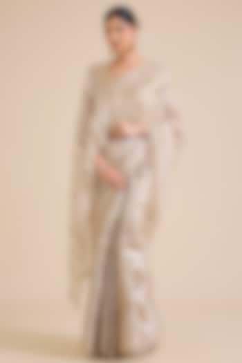 Silver Kanjivaram Wedding Saree Set by TATWAMM By Abhishek & Vinita at Pernia's Pop Up Shop