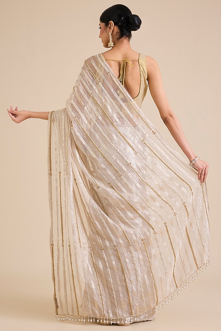 Silver Kanjivaram Wedding Saree Set by TATWAMM By Abhishek & Vinita at Pernia's Pop Up Shop