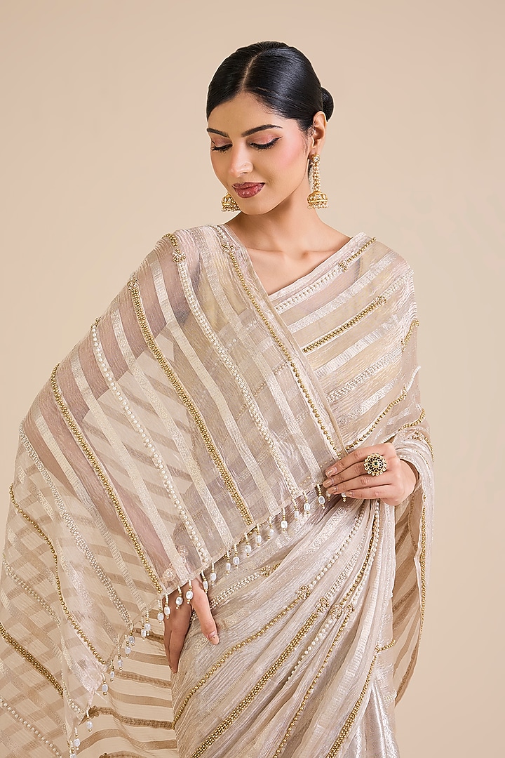 Silver Kanjivaram Wedding Saree Set by TATWAMM By Abhishek & Vinita at Pernia's Pop Up Shop
