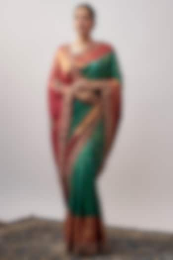 Green Kanjivaram Zardosi Embroidered Saree by TATWAMM Couture at Pernia's Pop Up Shop