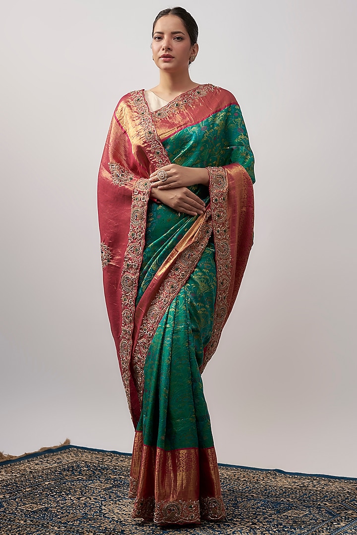 Green Kanjivaram Zardosi Embroidered Saree by TATWAMM Couture at Pernia's Pop Up Shop