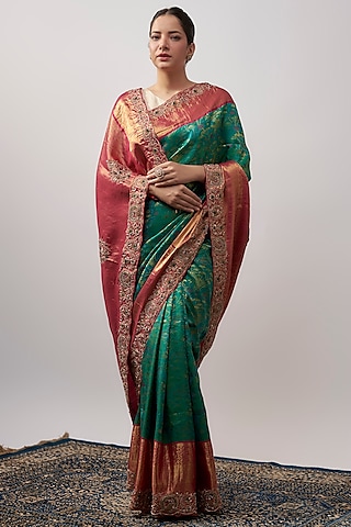 Green Kanjivaram Zardosi Embroidered Saree by TATWAMM By Abhishek & Vinita