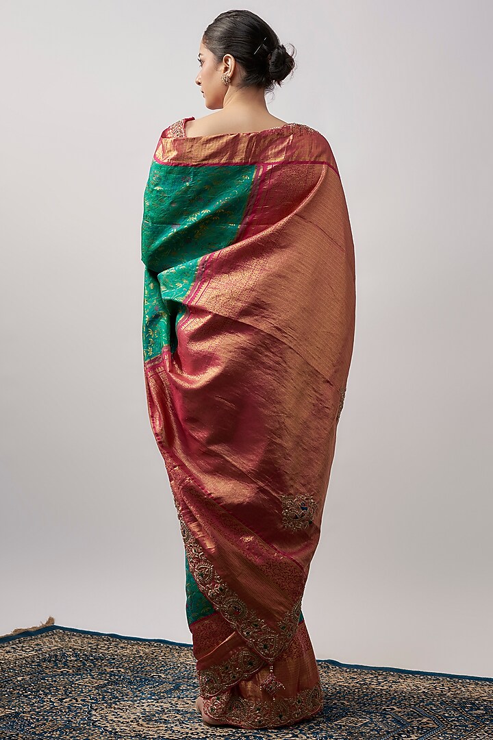 Green Kanjivaram Zardosi Embroidered Wedding Saree by TATWAMM By Abhishek & Vinita at Pernia's Pop Up Shop