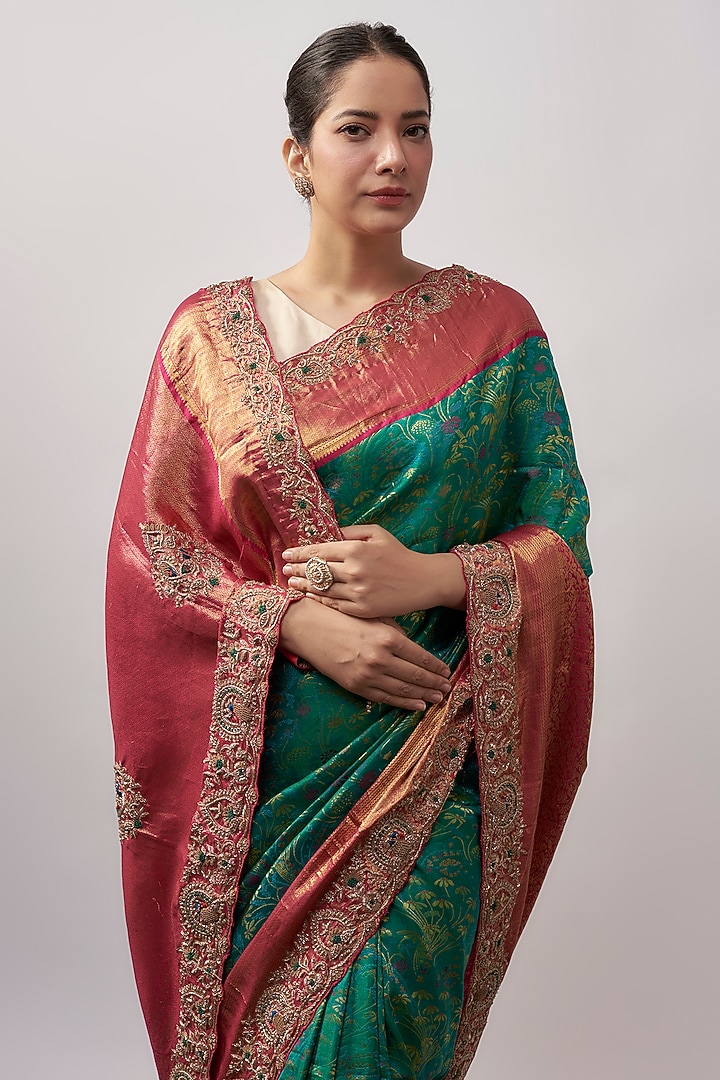 Green Kanjivaram Zardosi Embroidered Wedding Saree by TATWAMM By Abhishek & Vinita at Pernia's Pop Up Shop