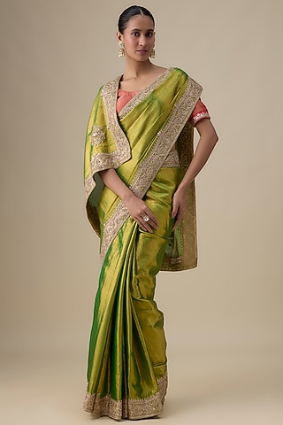 Green Tissue Hand Work Kanjivaram Saree by TATWAMM By Abhishek & Vinita