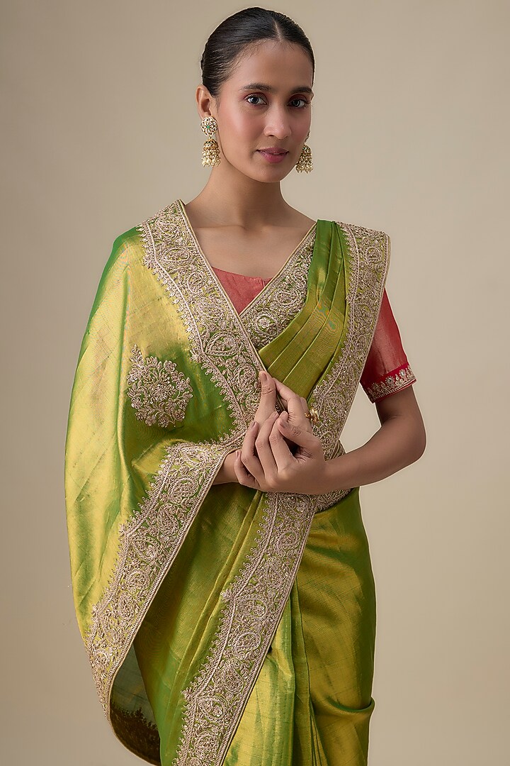 Green Tissue Hand Work Kanjivaram Wedding Saree by TATWAMM By Abhishek & Vinita at Pernia's Pop Up Shop