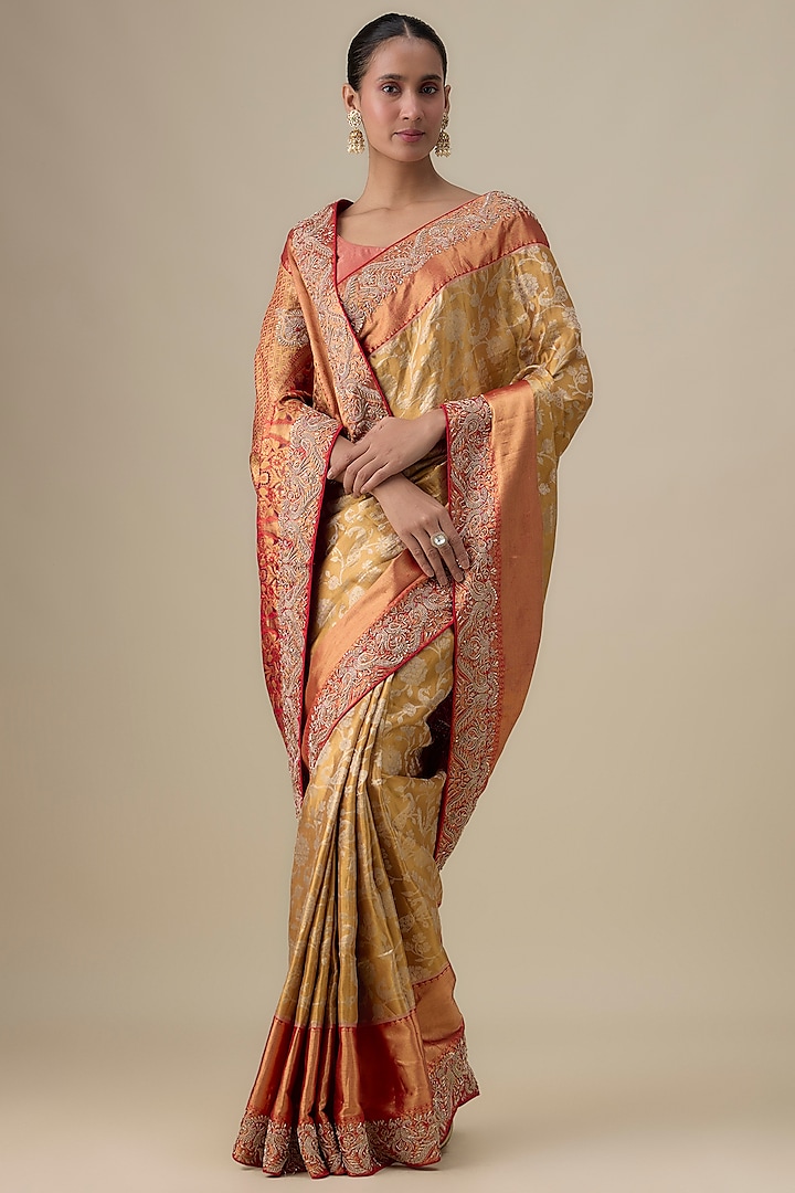 Peach Silk Hand Work Kanjivaram Wedding Saree by TATWAMM Couture at Pernia's Pop Up Shop