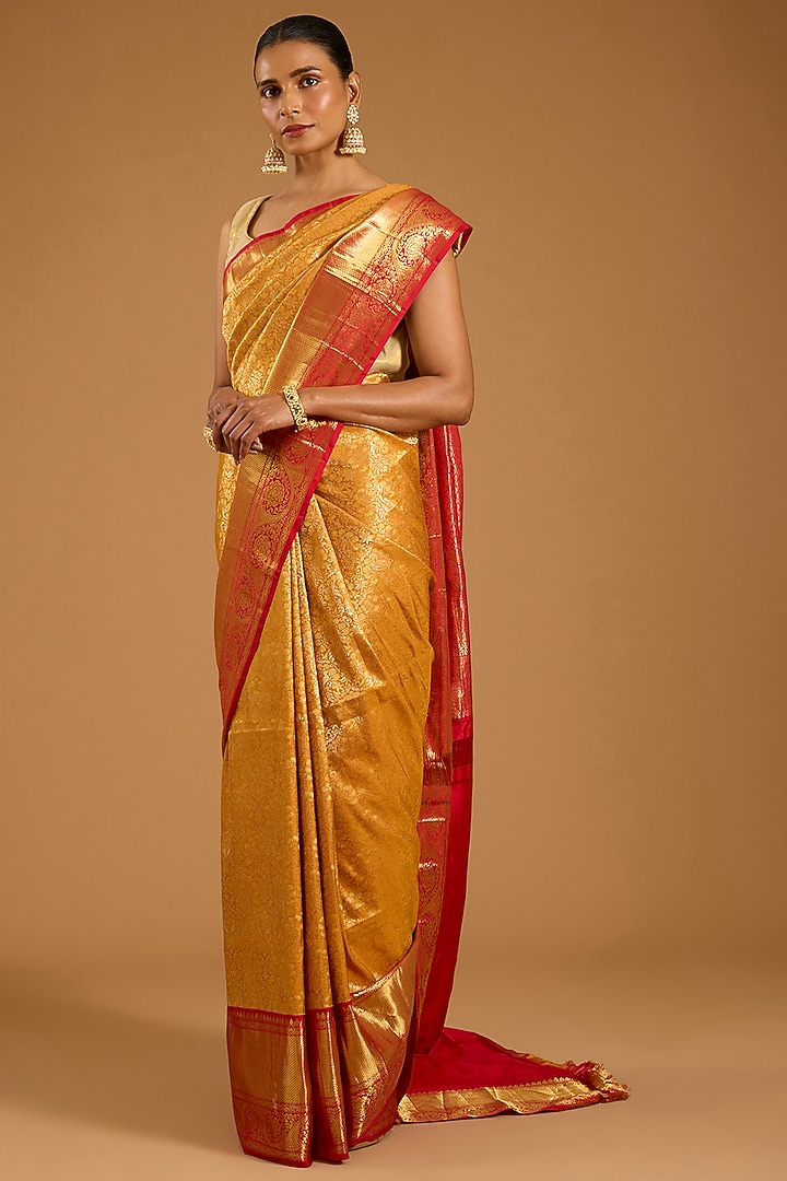 Mustard Kanjivaram Wedding Saree Set by TATWAMM By Abhishek & Vinita at Pernia's Pop Up Shop