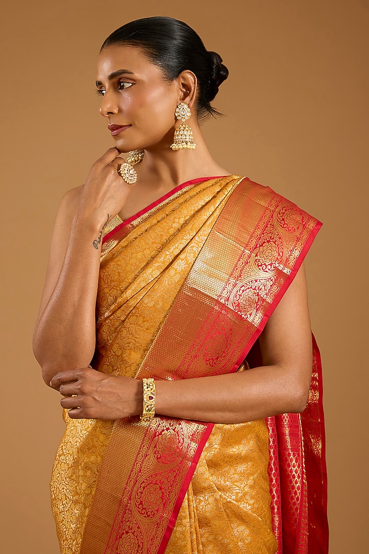 Mustard Kanjivaram Wedding Saree Set by TATWAMM By Abhishek & Vinita at Pernia's Pop Up Shop