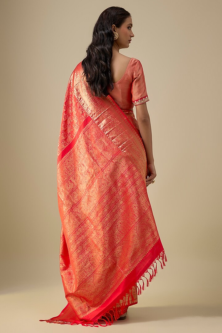 Red Handwoven Kanjivaram Silk Wedding Saree Set by TATWAMM By Abhishek & Vinita at Pernia's Pop Up Shop