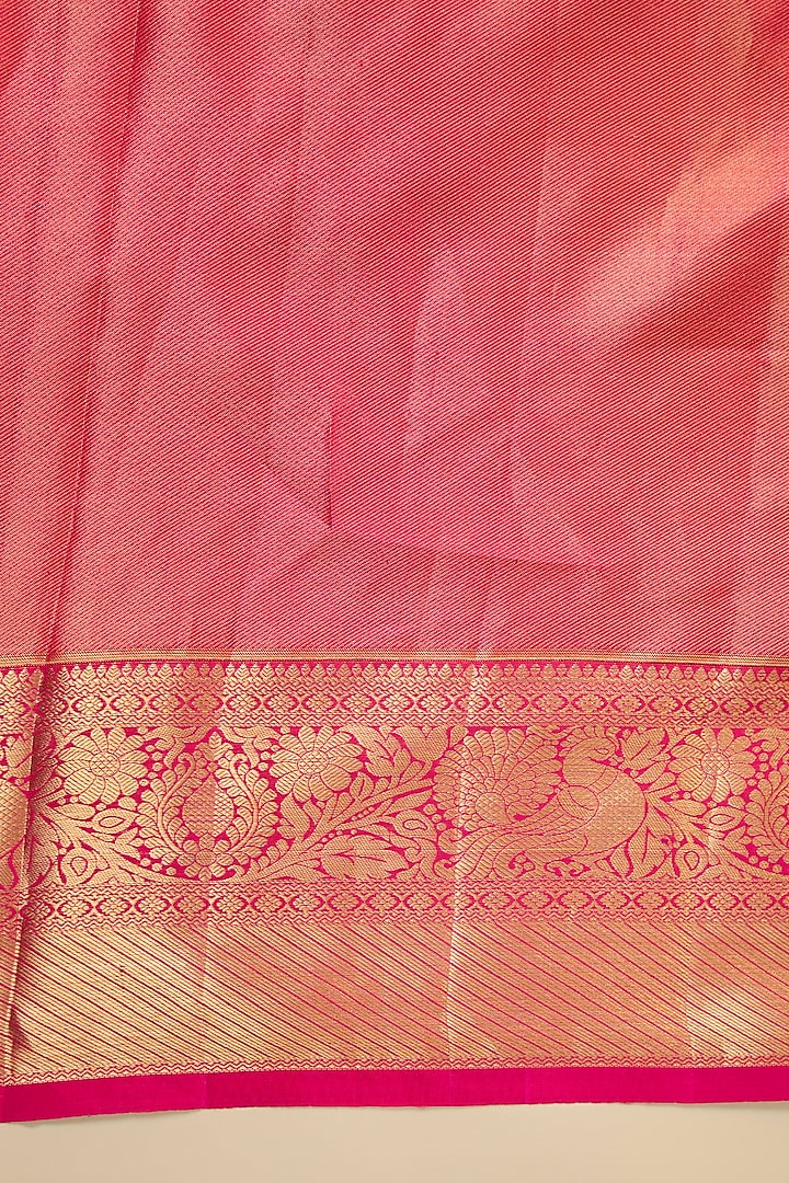 Pink & Light Gold Handwoven Kanjivaram Silk Wedding Saree Set by TATWAMM By Abhishek & Vinita at Pernia's Pop Up Shop