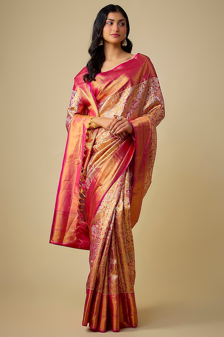 Pink Kanjivaram Silk Wedding Saree Set by TATWAMM Couture at Pernia's Pop Up Shop