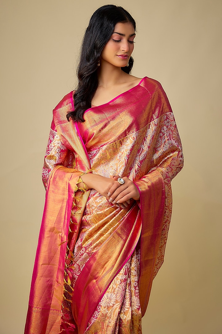 Pink Kanjivaram Silk Wedding Saree Set by TATWAMM By Abhishek & Vinita at Pernia's Pop Up Shop