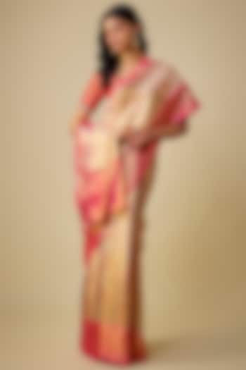 Gold & Pink Kanjivaram Silk Wedding Saree Set by TATWAMM Couture at Pernia's Pop Up Shop
