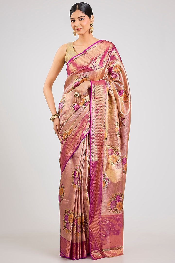 Gold Kanjeevaram Silk Wedding Saree Set by TATWAMM By Abhishek & Vinita at Pernia's Pop Up Shop