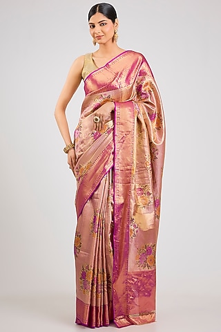 Gold Kanjeevaram Silk Saree Set by TATWAMM By Abhishek & Vinita