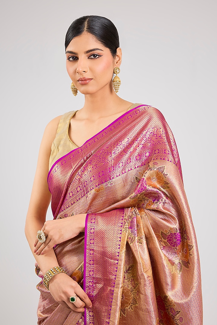 Gold Kanjeevaram Silk Wedding Saree Set by TATWAMM By Abhishek & Vinita at Pernia's Pop Up Shop