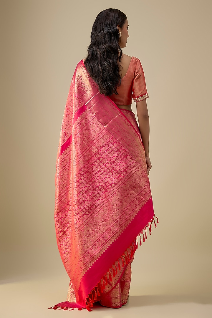 Pink Handwoven Kanjivaram Silk Wedding Saree Set by TATWAMM By Abhishek & Vinita at Pernia's Pop Up Shop