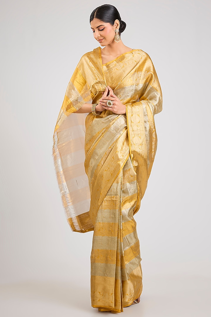 Gold & Silver Kanjeevaram Silk Party Wear Saree Set by TATWAMM By Abhishek & Vinita at Pernia's Pop Up Shop