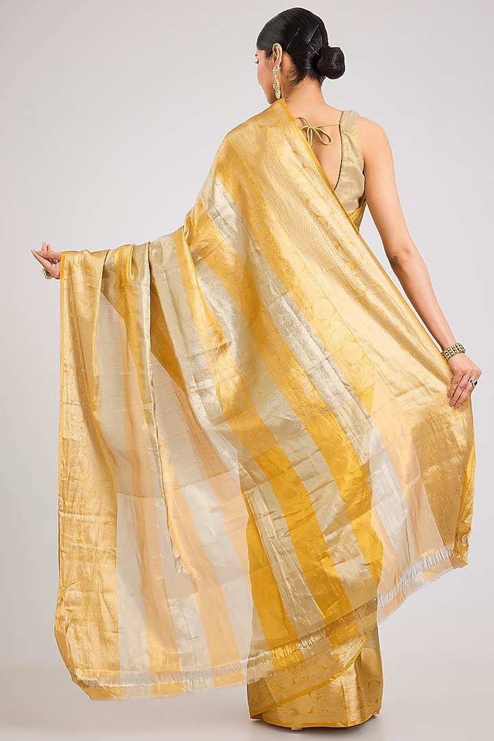 Gold & Silver Kanjeevaram Silk Party Wear Saree Set by TATWAMM By Abhishek & Vinita at Pernia's Pop Up Shop