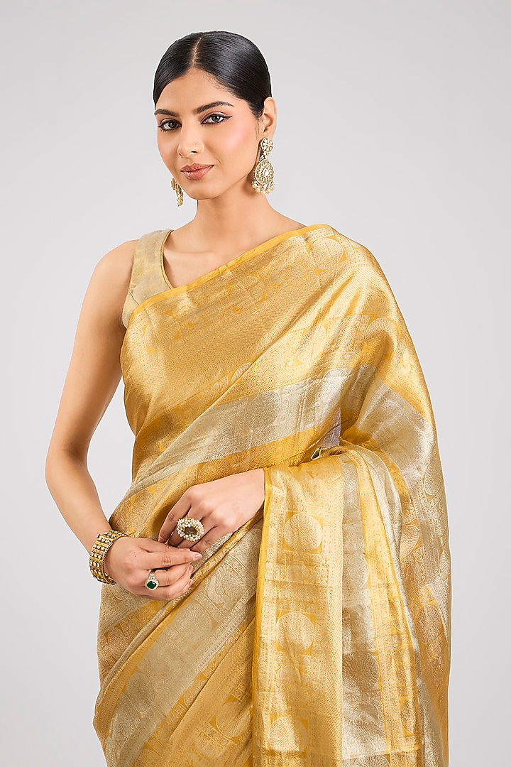Gold & Silver Kanjeevaram Silk Party Wear Saree Set by TATWAMM By Abhishek & Vinita at Pernia's Pop Up Shop