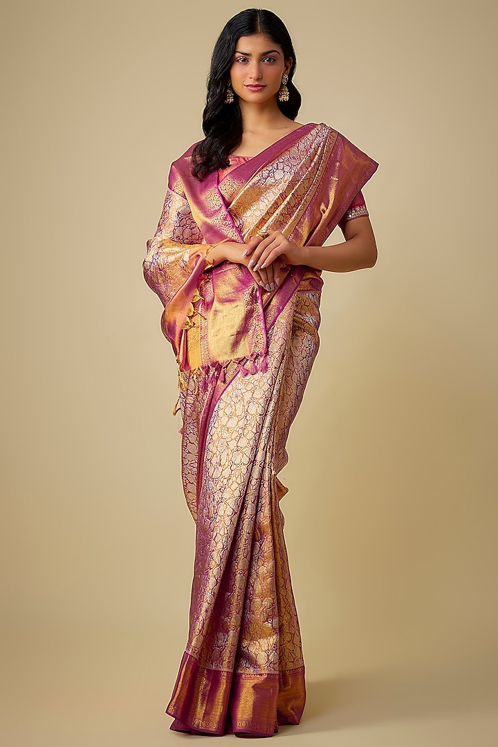 Pink Kanjivaram Silk Wedding Saree Set by TATWAMM Couture at Pernia's Pop Up Shop