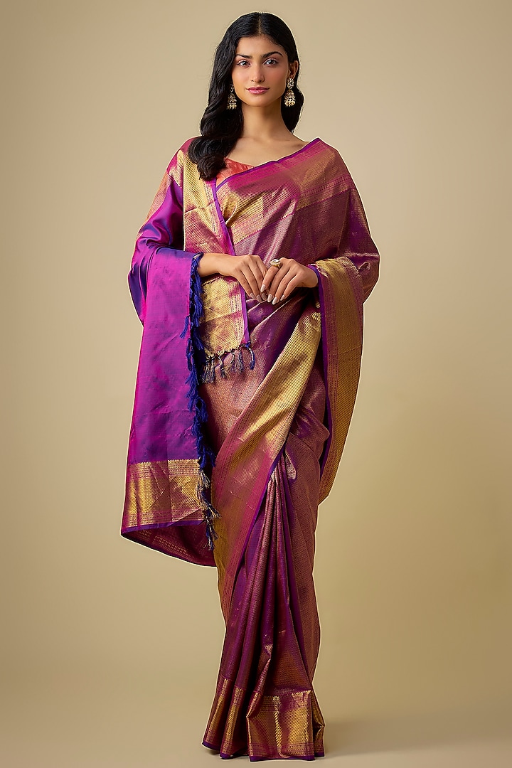 Purple Kanjivaram Silk Wedding Saree Set by TATWAMM Couture at Pernia's Pop Up Shop