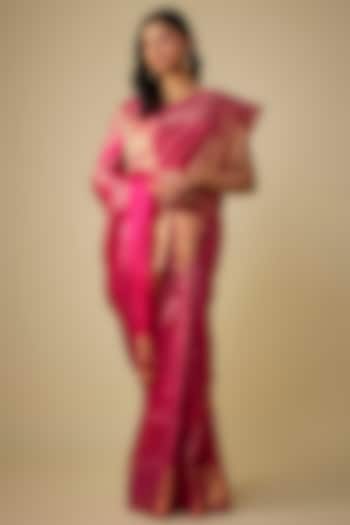 Pink Kanjivaram Silk Wedding Saree Set by TATWAMM Couture at Pernia's Pop Up Shop