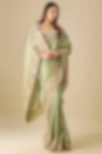 Green Silk Zardosi Work Brocade Reception Saree Set by TATWAMM Couture at Pernia's Pop Up Shop